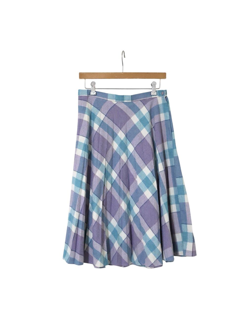 Vintage Sweet Toppings Blue Lavender Plaid Pleated Wool Skirt 6 70s Preppy
